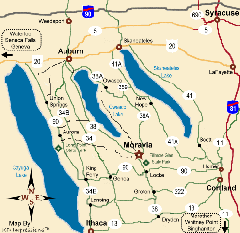 Small area map around Moravia, New York